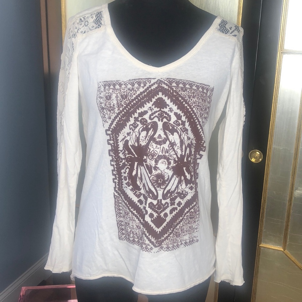 Free People Ivory Lace Long Sleeve Tunic